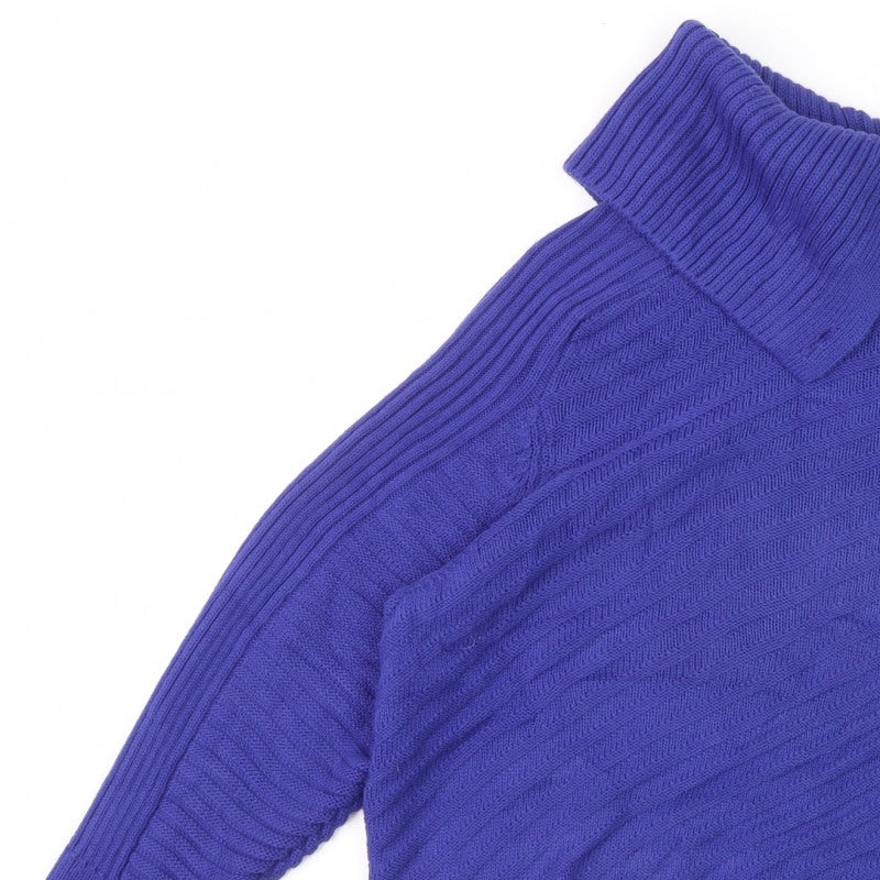 M&S Women Purple M Roll Neck Button Shoulder Knit Jumper