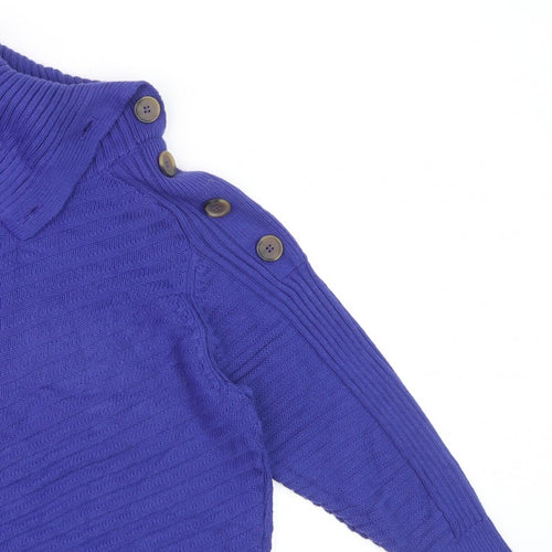 M&S Women Purple M Roll Neck Button Shoulder Knit Jumper