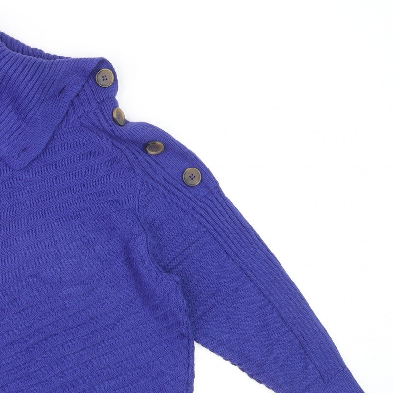 M&S Women Purple M Roll Neck Button Shoulder Knit Jumper