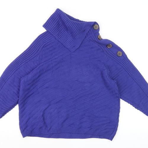 M&S Women Purple M Roll Neck Button Shoulder Knit Jumper
