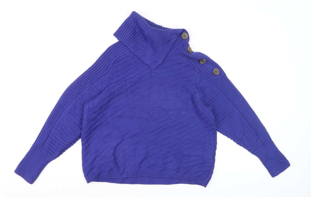 M&S Women Purple M Roll Neck Button Shoulder Knit Jumper