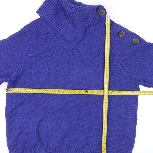 M&S Women Purple M Roll Neck Button Shoulder Knit Jumper