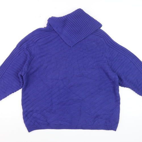 M&S Women Purple M Roll Neck Button Shoulder Knit Jumper