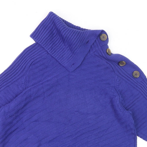 M&S Women Purple M Roll Neck Button Shoulder Knit Jumper