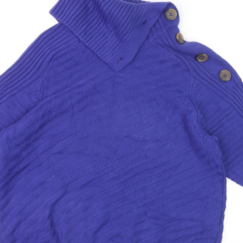 M&S Women Purple M Roll Neck Button Shoulder Knit Jumper