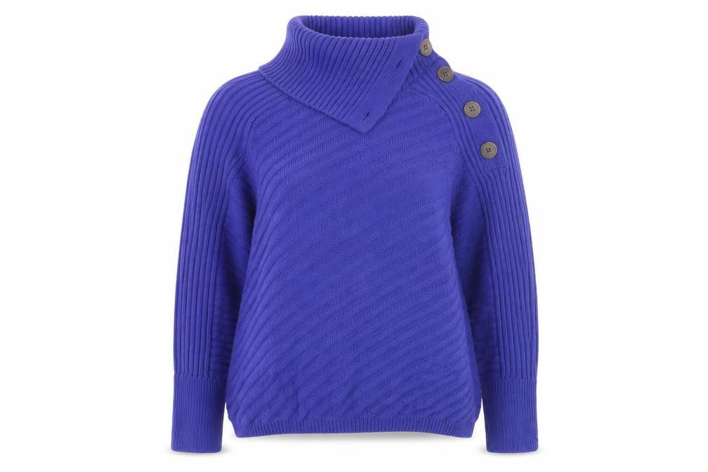 M&S Women Purple M Roll Neck Button Shoulder Knit Jumper