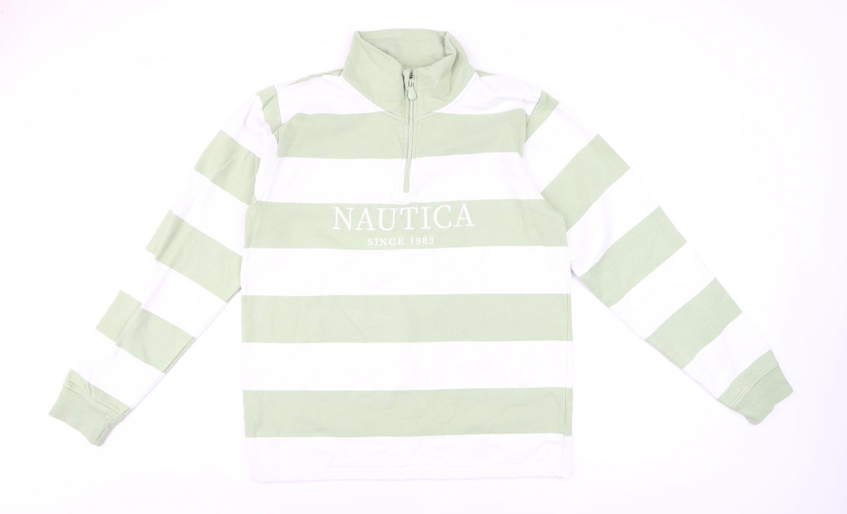 Back view of Nautica Men Multicoloured M 1/4 Zip Striped Logo Sweatshirt