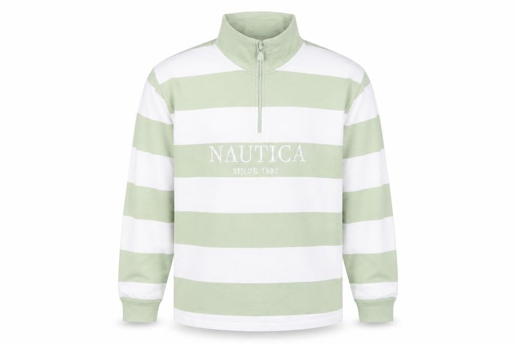 Front view of Nautica Men Multicoloured M 1/4 Zip Striped Logo Sweatshirt