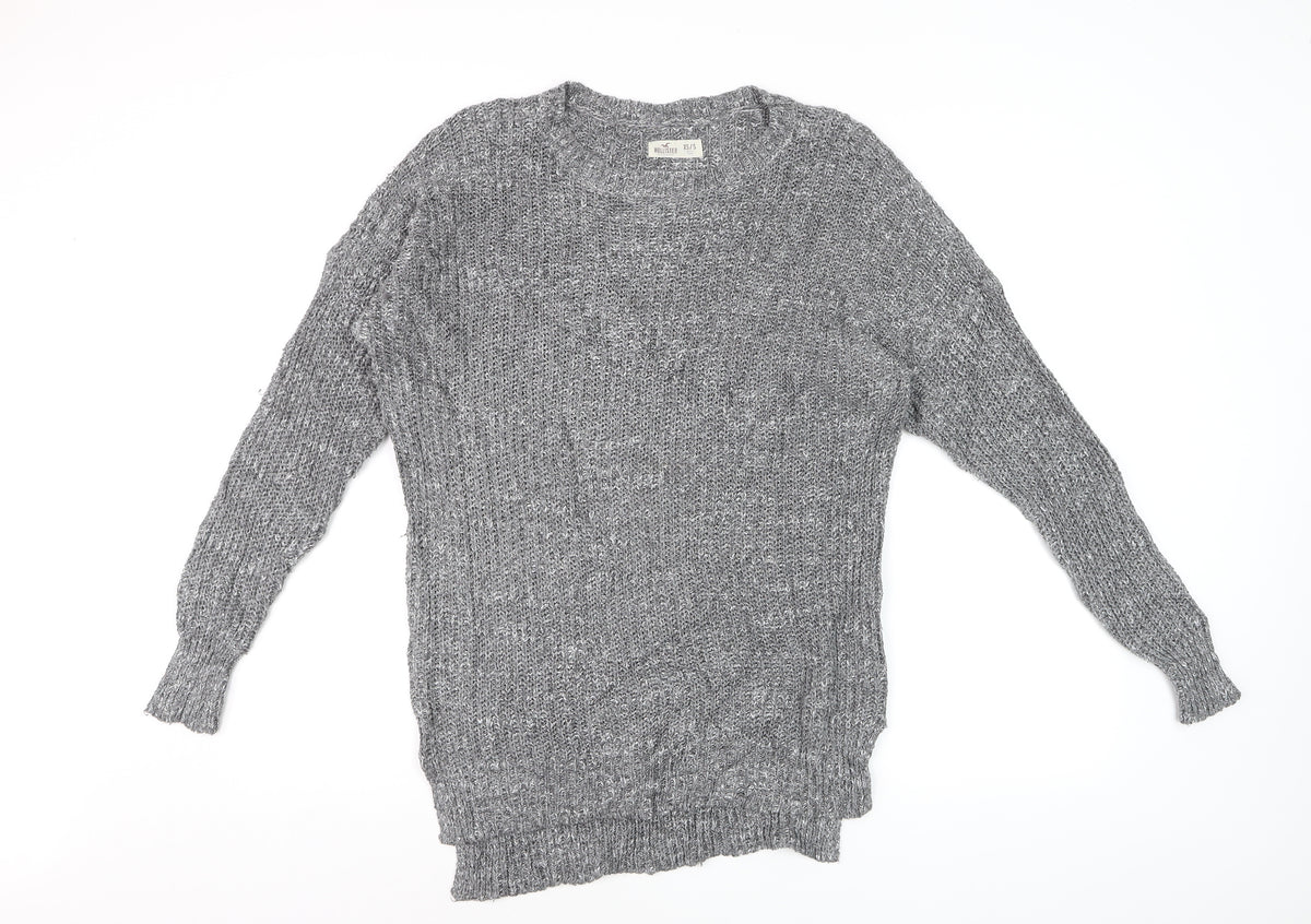 Back view of Hollister Men’s Grey XS/S V-Neck Chunky Knit jumper