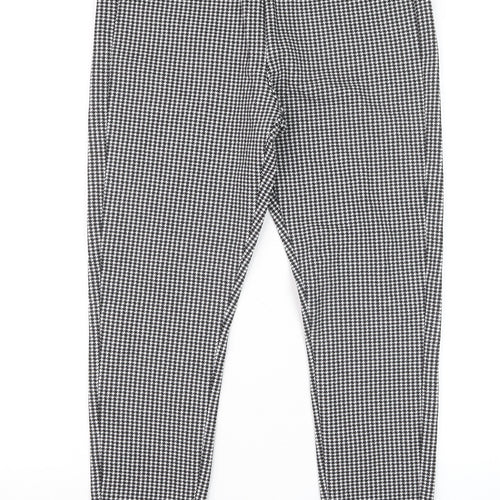 Marks & Spencer Women Black Check Size 14 Tapered Stretch Trousers