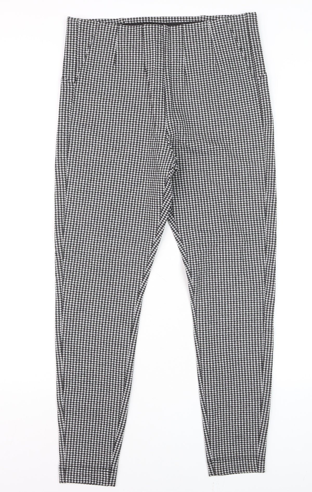 Marks & Spencer Women Black Check Size 14 Tapered Stretch Trousers