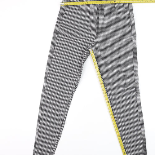 Marks & Spencer Women Black Check Size 14 Tapered Stretch Trousers