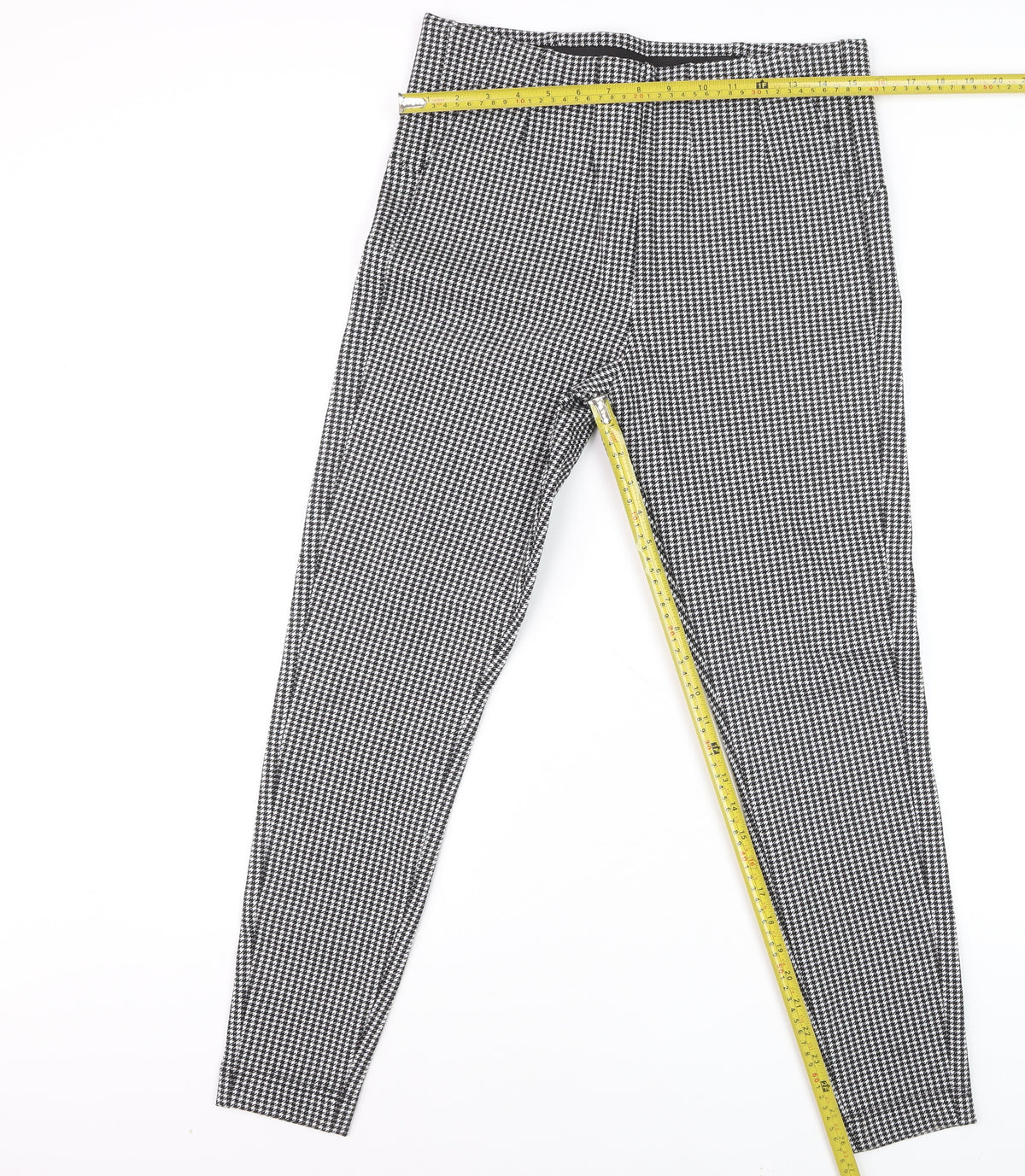 Marks & Spencer Women Black Check Size 14 Tapered Stretch Trousers