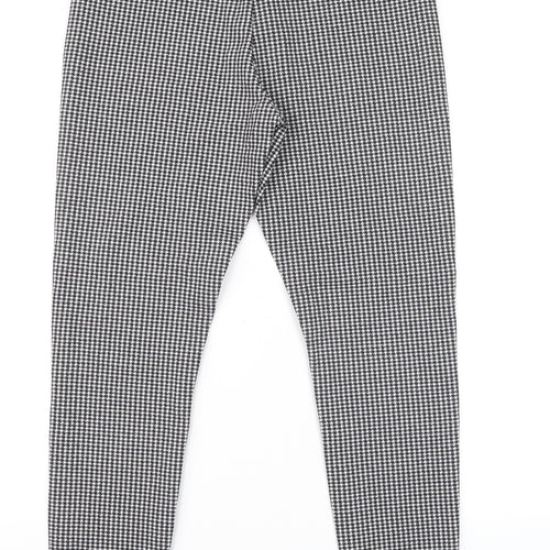 Marks & Spencer Women Black Check Size 14 Tapered Stretch Trousers