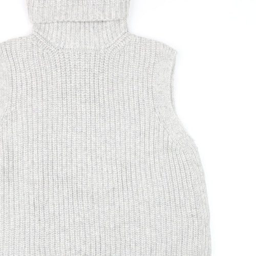 Marks & Spencer Women Grey M Sleeveless Roll Neck Chunky Knit Jumper Vest
