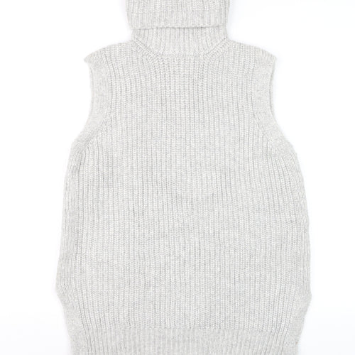 Marks & Spencer Women Grey M Sleeveless Roll Neck Chunky Knit Jumper Vest