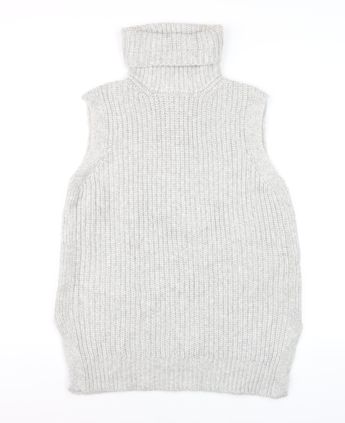 Marks & Spencer Women Grey M Sleeveless Roll Neck Chunky Knit Jumper Vest