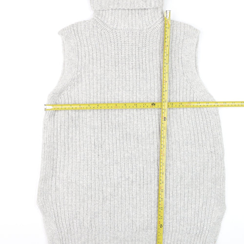 Marks & Spencer Women Grey M Sleeveless Roll Neck Chunky Knit Jumper Vest