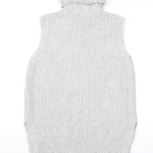 Marks & Spencer Women Grey M Sleeveless Roll Neck Chunky Knit Jumper Vest