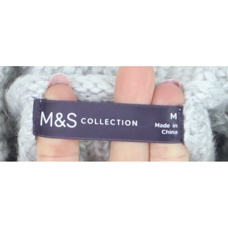 Marks & Spencer Women Grey M Sleeveless Roll Neck Chunky Knit Jumper Vest