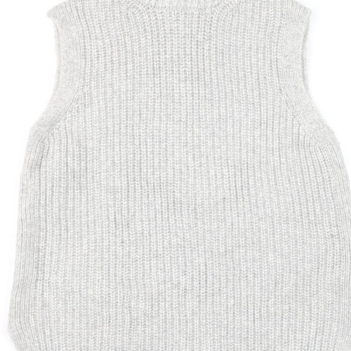 Marks & Spencer Women Grey M Sleeveless Roll Neck Chunky Knit Jumper Vest