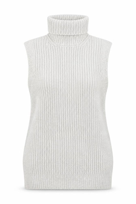 Marks & Spencer Women Grey M Sleeveless Roll Neck Chunky Knit Jumper Vest