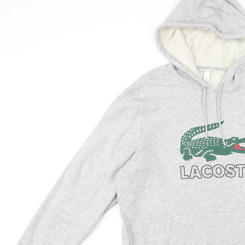 Lacoste Men’s Grey L Pullover Hoodie Crocodile Logo Graphic