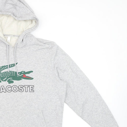 Lacoste Men’s Grey L Pullover Hoodie Crocodile Logo Graphic