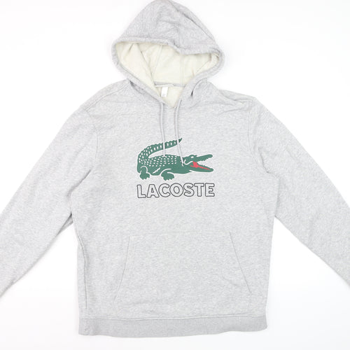 Lacoste Men’s Grey L Pullover Hoodie Crocodile Logo Graphic