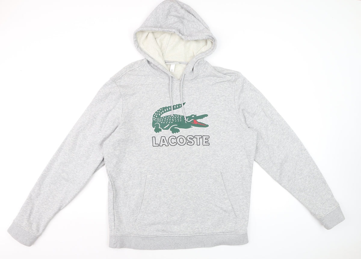 Lacoste Men’s Grey L Pullover Hoodie Crocodile Logo Graphic