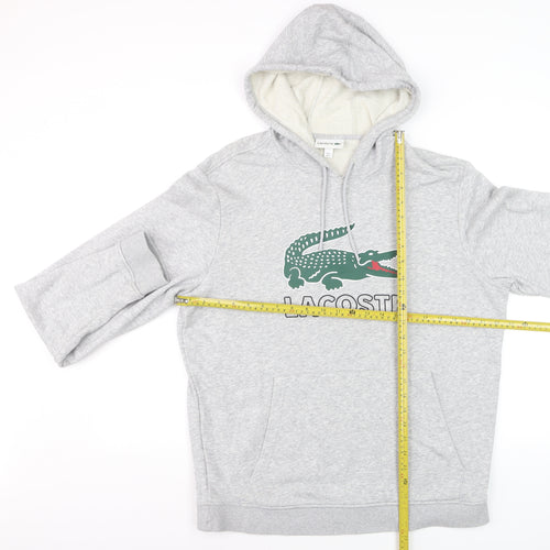 Lacoste Men’s Grey L Pullover Hoodie Crocodile Logo Graphic
