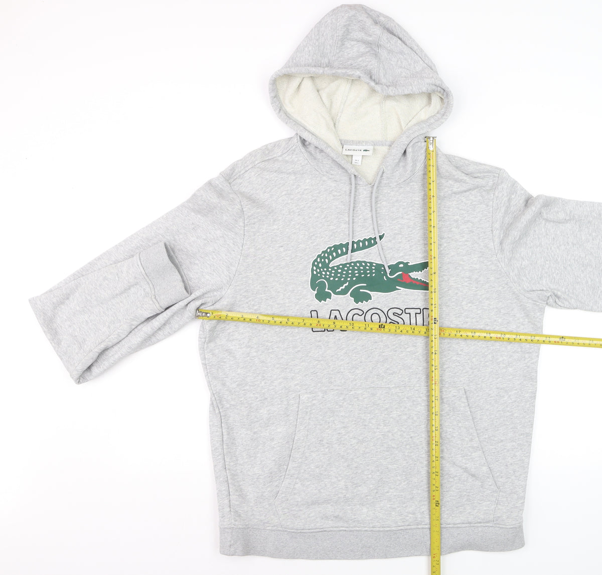 Lacoste Men’s Grey L Pullover Hoodie Crocodile Logo Graphic