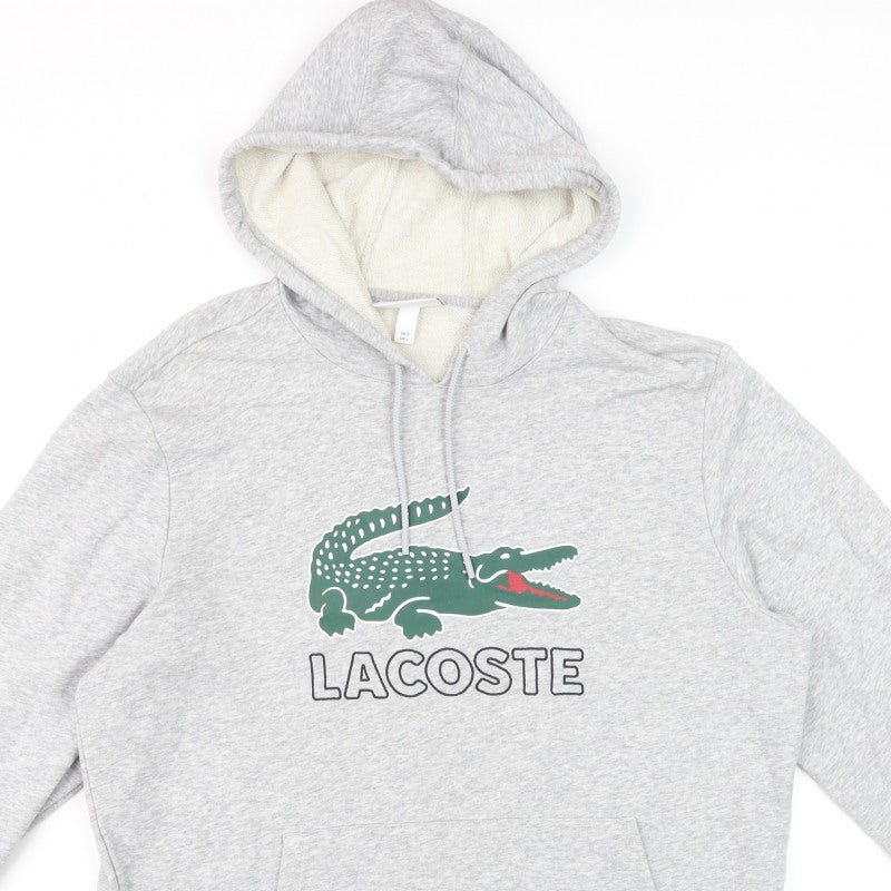 Lacoste Men’s Grey L Pullover Hoodie Crocodile Logo Graphic