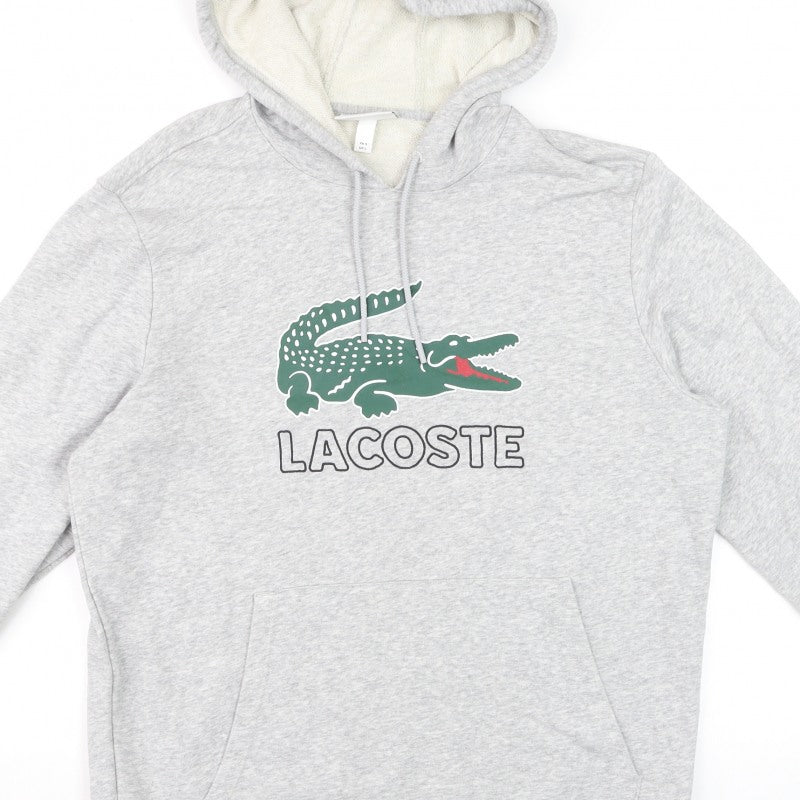 Lacoste Men’s Grey L Pullover Hoodie Crocodile Logo Graphic