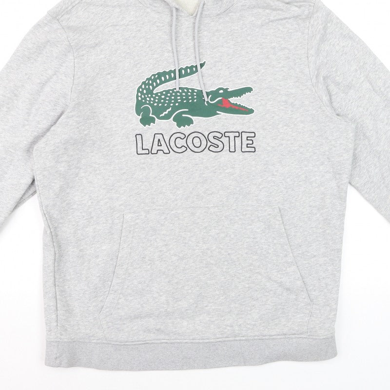 Lacoste Men’s Grey L Pullover Hoodie Crocodile Logo Graphic