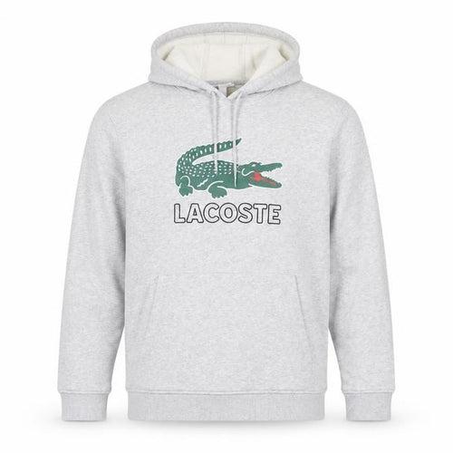 Lacoste Men’s Grey L Pullover Hoodie Crocodile Logo Graphic