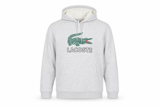 Lacoste Men’s Grey L Pullover Hoodie Crocodile Logo Graphic
