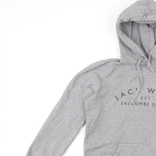 Jack Wills Women’s Grey Logo Pullover Hoodie UK 12 Cotton Blend