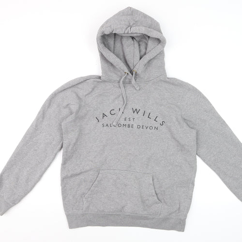 Jack Wills Women’s Grey Logo Pullover Hoodie UK 12 Cotton Blend