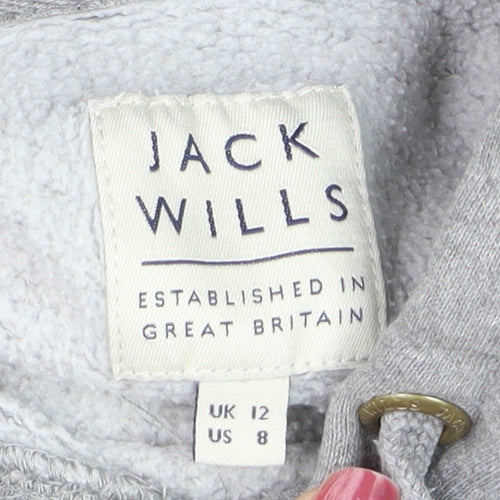 Jack Wills Women’s Grey Logo Pullover Hoodie UK 12 Cotton Blend