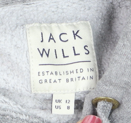 Jack Wills Women’s Grey Logo Pullover Hoodie UK 12 Cotton Blend