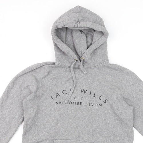 Jack Wills Women’s Grey Logo Pullover Hoodie UK 12 Cotton Blend