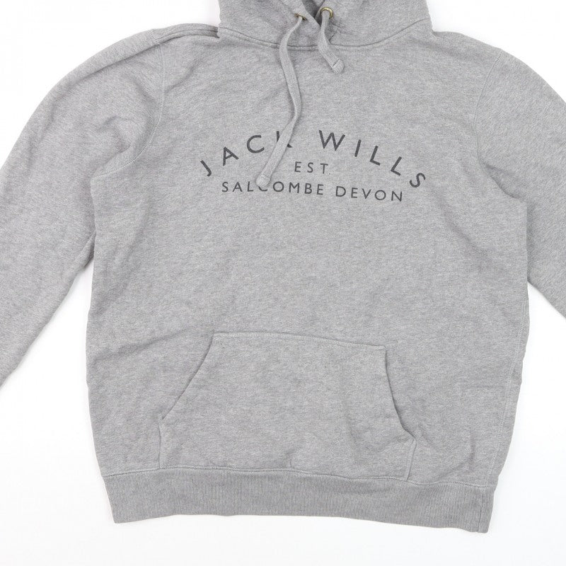 Jack Wills Women’s Grey Logo Pullover Hoodie UK 12 Cotton Blend