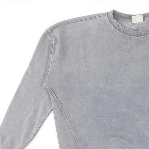 Pull&Bear Men's Grey S Washed Crew Neck Pullover Sweatshirt