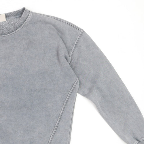 Pull&Bear Men's Grey S Washed Crew Neck Pullover Sweatshirt