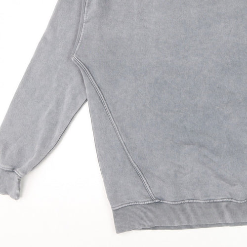 Pull&Bear Men's Grey S Washed Crew Neck Pullover Sweatshirt