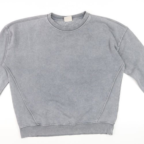 Pull&Bear Men's Grey S Washed Crew Neck Pullover Sweatshirt