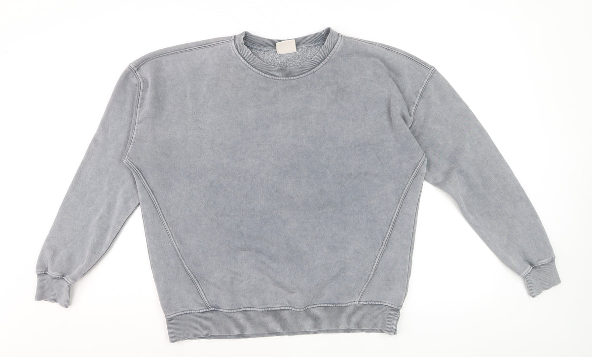 Pull&Bear Men's Grey S Washed Crew Neck Pullover Sweatshirt