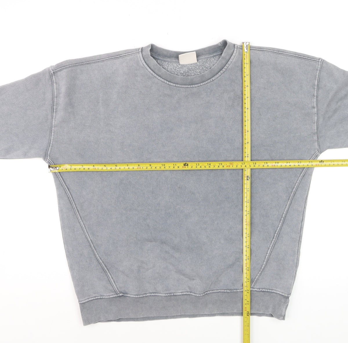 Pull&Bear Men's Grey S Washed Crew Neck Pullover Sweatshirt