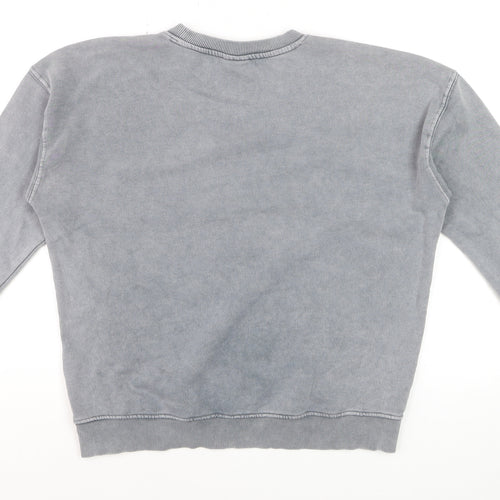 Pull&Bear Men's Grey S Washed Crew Neck Pullover Sweatshirt
